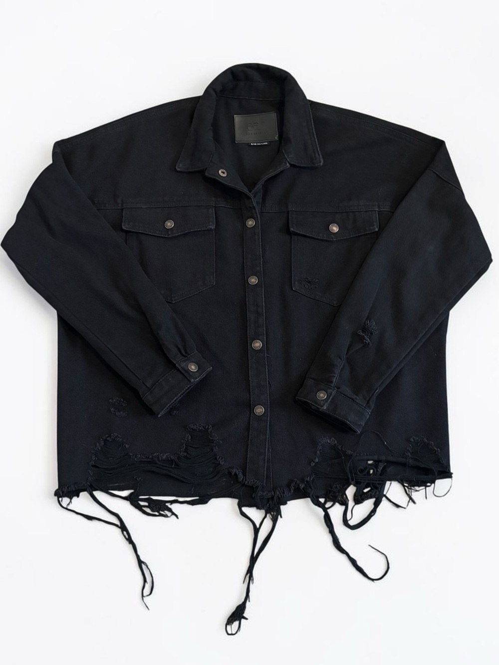 BBJ Los Angeles Black Distressed Denim Jacket Women's Medium